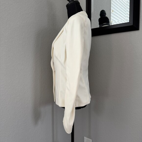 DONNA KARAN Ivory Cream Scuba Stretch Blazer Jacket Sz 8 - Picture 4 of 16